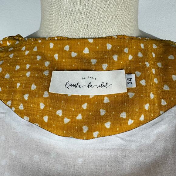 QUANTA DU SOLEIL Yellow Dress Heart Ruffle Wrap Tie Mini Size 34 XS Harriet - Picture 7 of 8